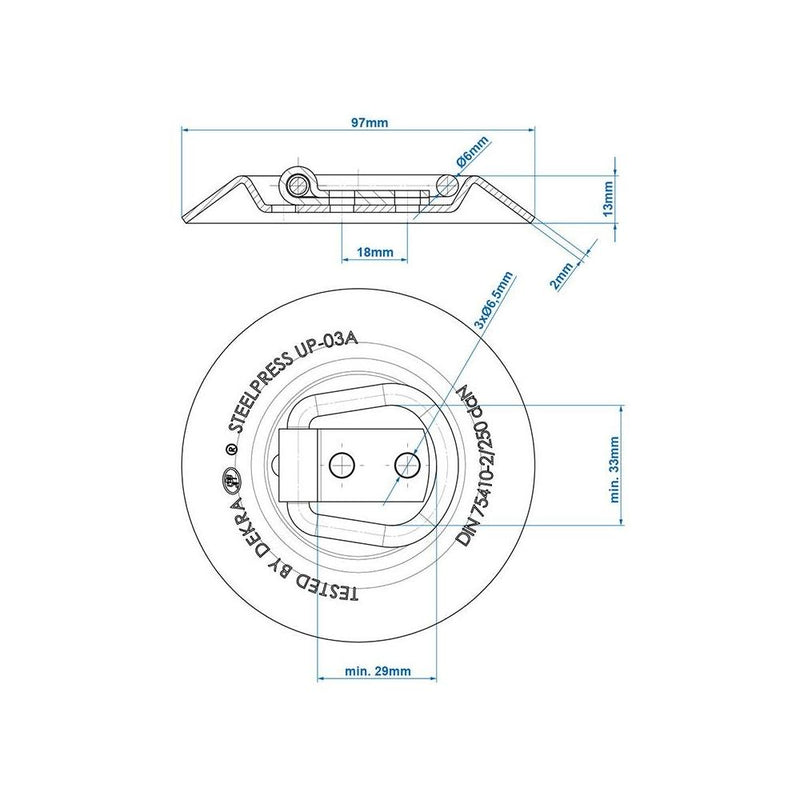 4er Set SPP UP-03A Zurrmulde rund – Verzinkter Stahl, 250 daN, Ø 97 mm,
