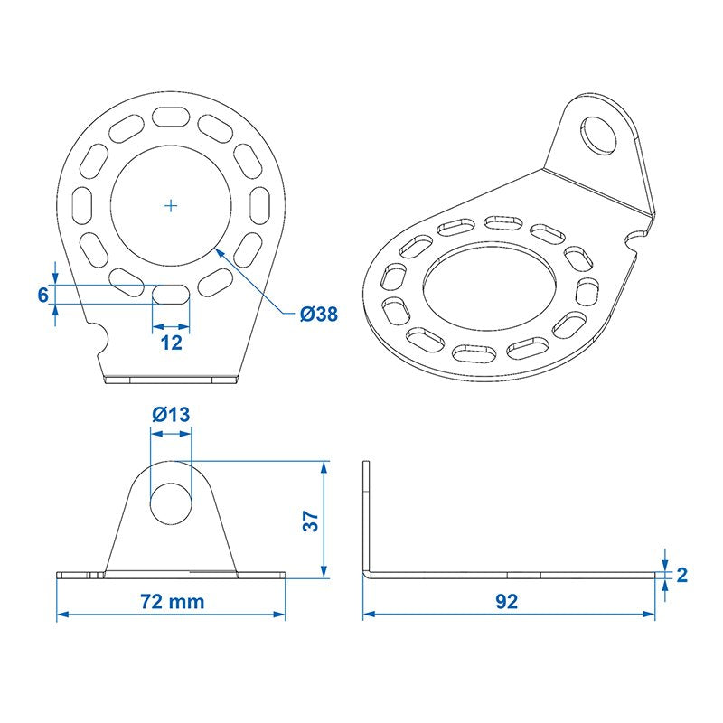 Anhänger Steckdosenhalter Metall gewinkelt – 9,2 x 7,2 cm, für 7- & 13-polige Steckdosen