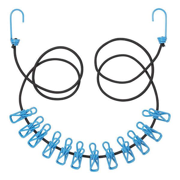 Camping Wäscheleine | 12 Klammern | Haken  | Wäschetrockner | Expander Leine |