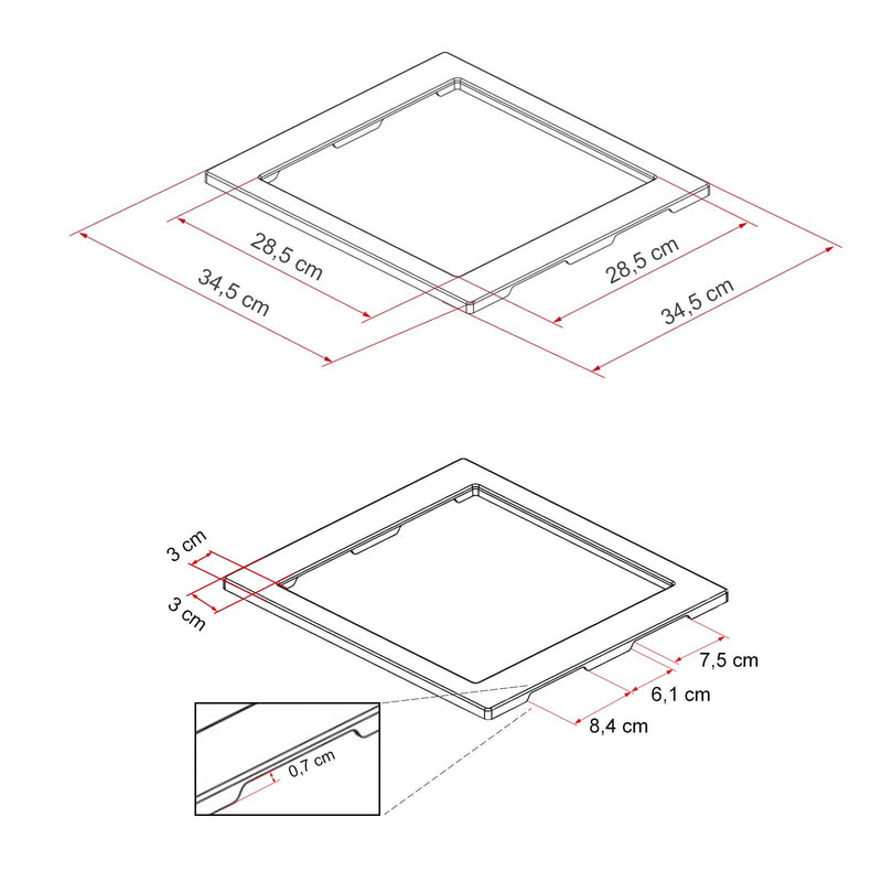 Adapterrahmen 28x28cm passend für Ducato, Jumper, Boxer Dachluke Dachfenster