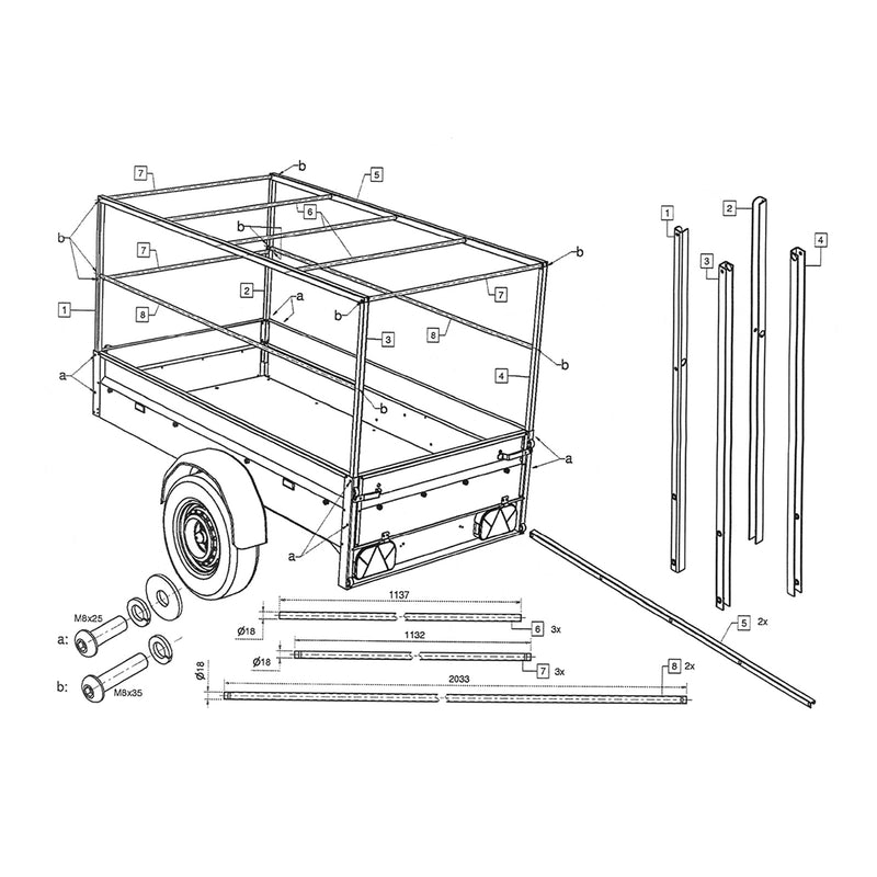 Planen Gestell + Hochplane Set, blau ,Maße 207,5 x 114 x 90 cm, verzinkt
