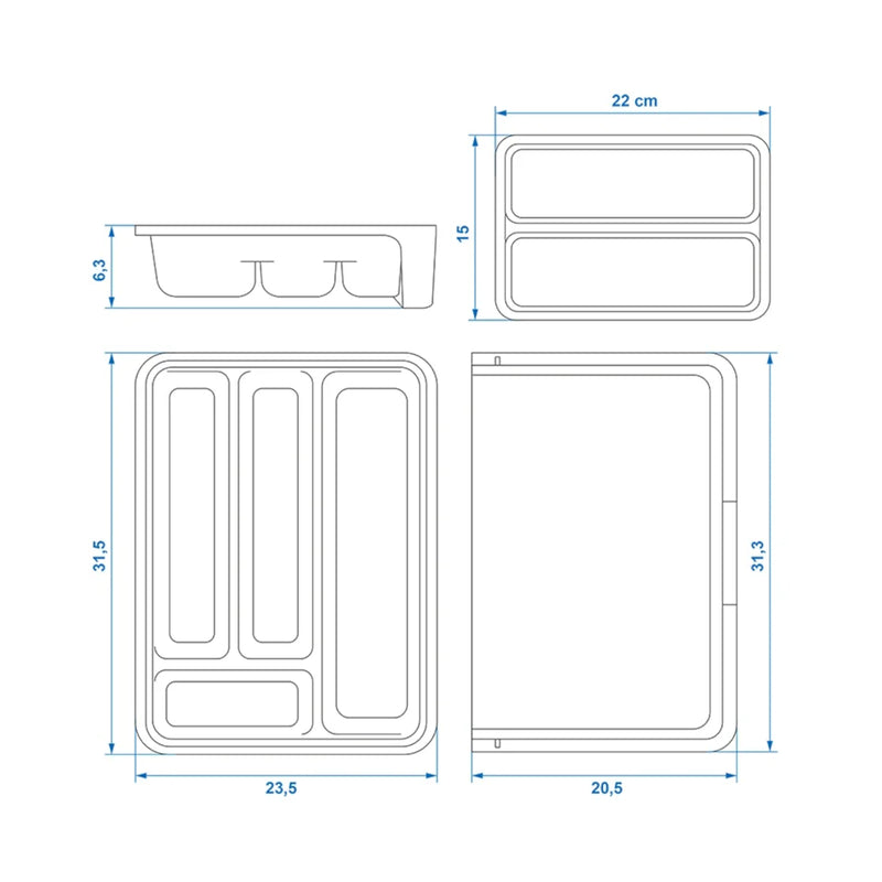 Besteckkasten ausziehbar 6-7 Fächer Besteckeinsatz bis 40x31,5x6cm Campingküche
