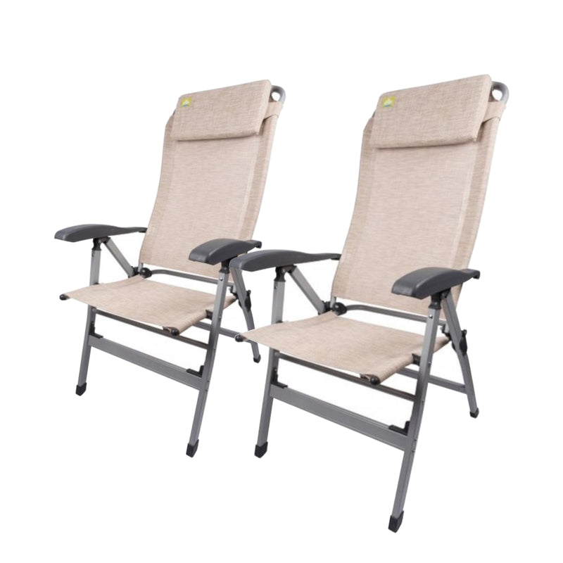 2x Via Mondo Campingstuhl Comfort II, Alu Klappstuhl mit 7 Pos. inkl. Kopfstütze