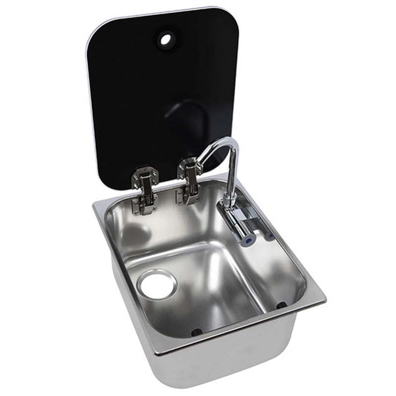 Carbest Spüle mit Wasserhahn und Glasabdeckung Camping Einbauspüle Küchenspüle