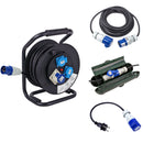 CEE Camping Set Kabeltrommel 25M - 10M Kabel - Sicherheitsbox - Adapter Schuko