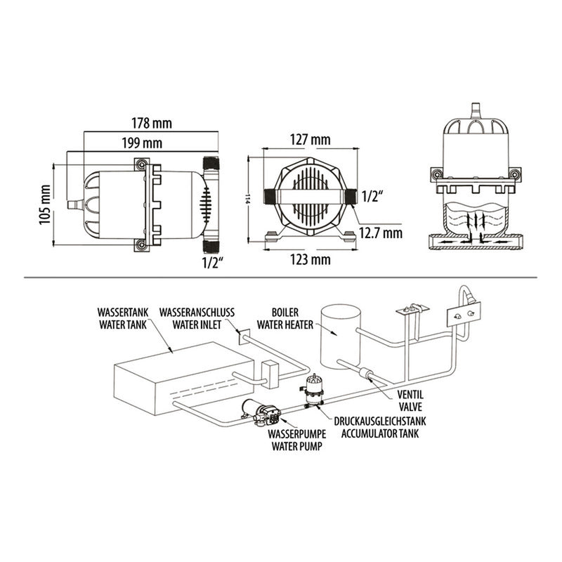Druckausgleichstank 0,75L Ausgleichsbehälter für Druckwasseranlagen 1,2 Bar