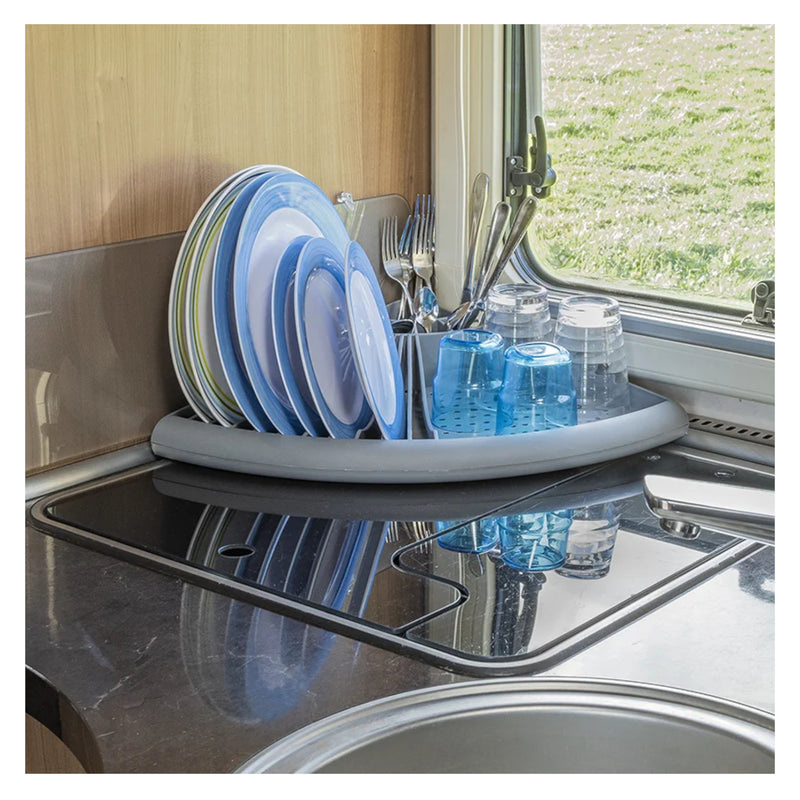 Eck Geschirrtrockner Camping - bis zu 11 Teller - Tassenabteil - Abtropfgestell