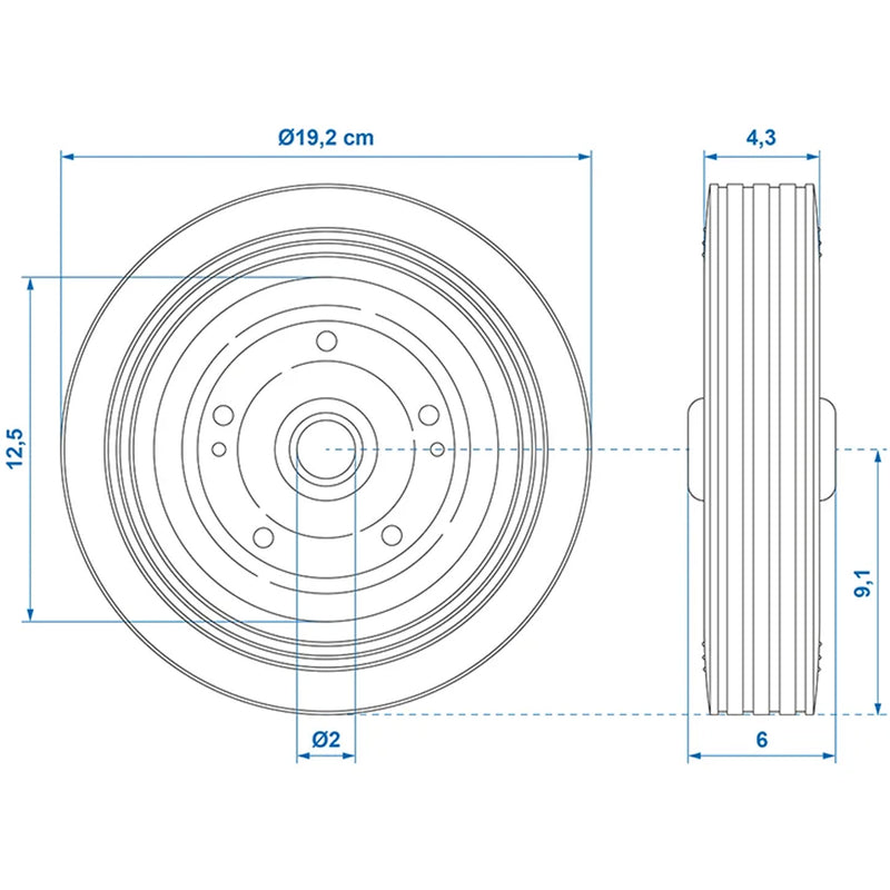Ersatzrad für Stützrad Bugrad Anhänger Vollgummi 200x50mm Metallfelge Wohnwagen