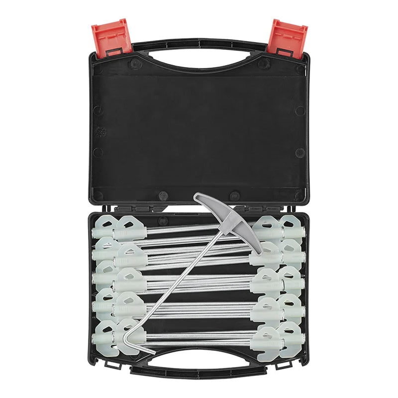 20 Stk. Felsbodenheringe im Koffer Metall Zelt Heringe - fluoreszierende Haken