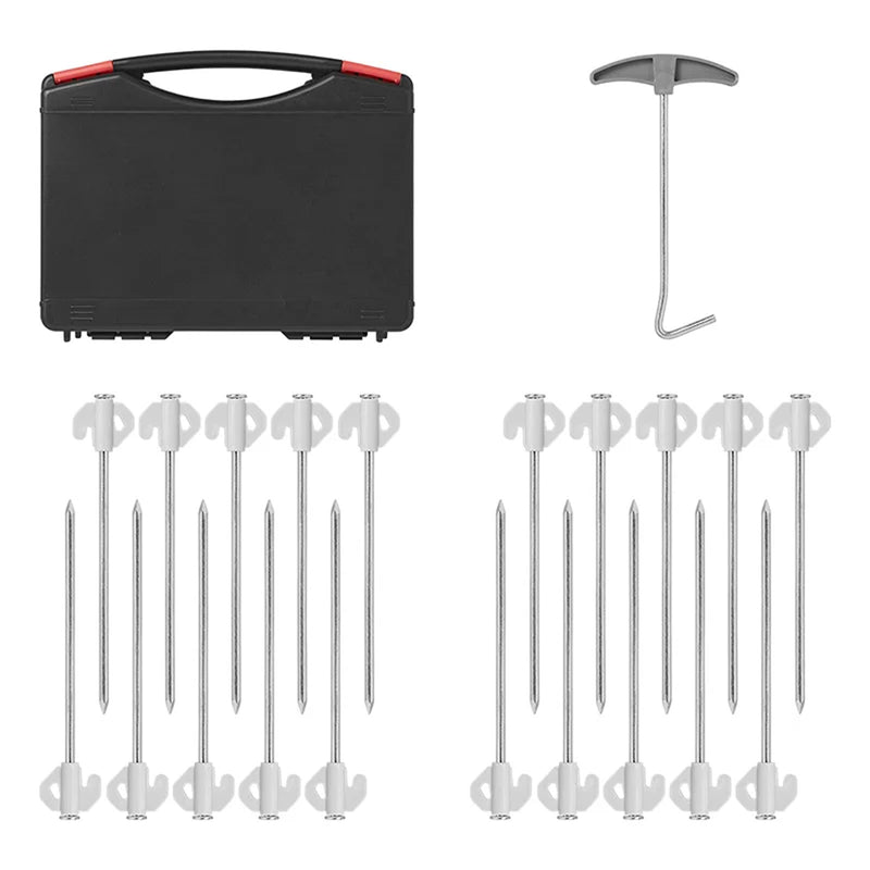 20 Stk. Felsbodenheringe im Koffer 20cm Metall Heringe - mit Kunststoffhaken