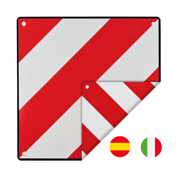 Flexible Warntafel zum wenden für Italien und Spanien 50 x 50 cm Ösen Kunststoff