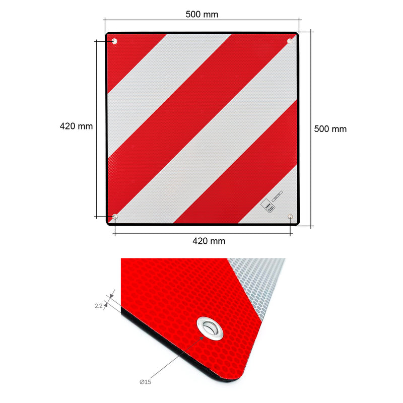 Flexible Warntafel zum wenden für Italien und Spanien 50 x 50 cm Ösen Kunststoff