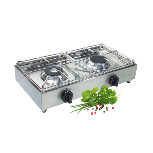 Edelstahl Profi Gaskocher Parker 2-flammig  Zündsicherung  50mbar  Campingkocher