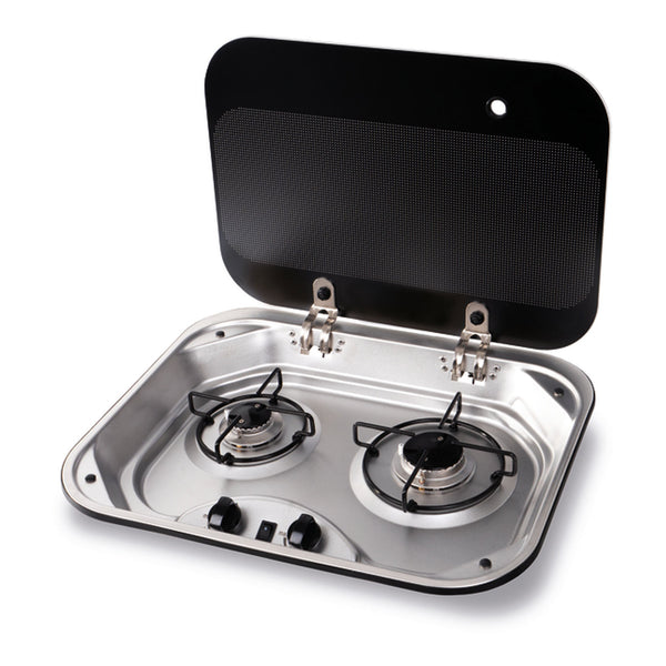 Gaskochfeld 2-flammig Gaskocher Einbau Kochfeld Herdplatten mit Abdeckung 47x37cm