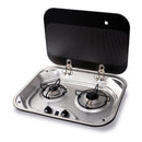 Gaskochfeld 2-flammig Gaskocher Einbau Kochfeld Herdplatten mit Abdeckung 47x37cm