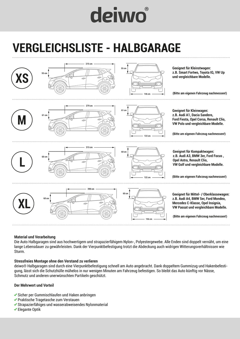 deiwo Halbgarage in Größe XS, M, L, XL Nylongewebe, Transporttasche