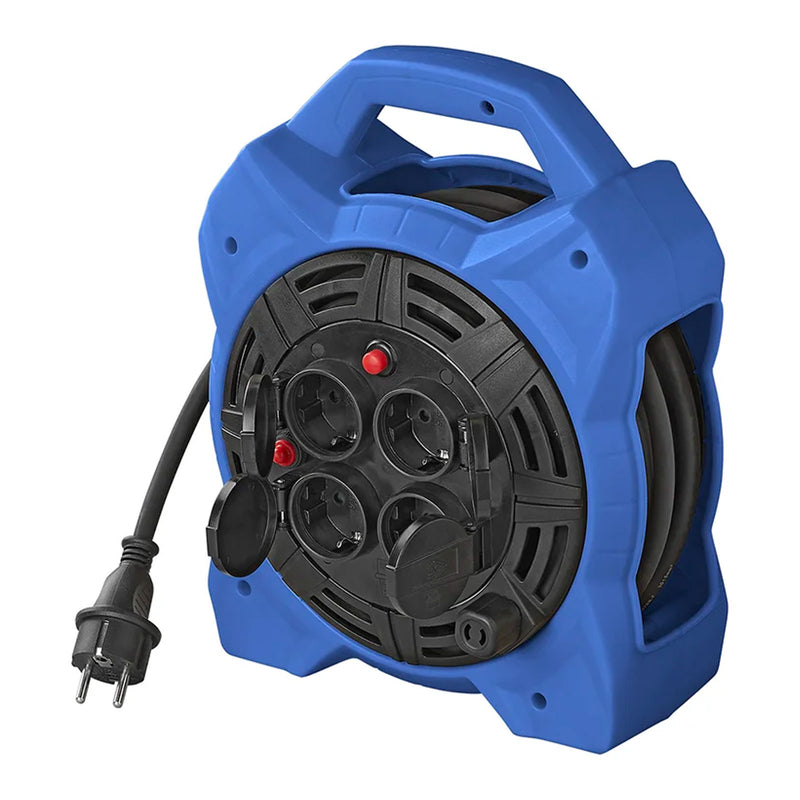 Kabeltrommel 15m Schuko 4-fach 3x1,5mm² Verlängerungskabel mit LED-Beleuchtung