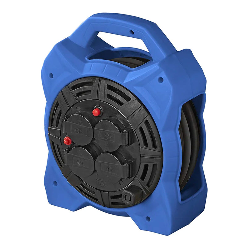 Kabeltrommel 15m Schuko 4-fach 3x1,5mm² Verlängerungskabel mit LED-Beleuchtung