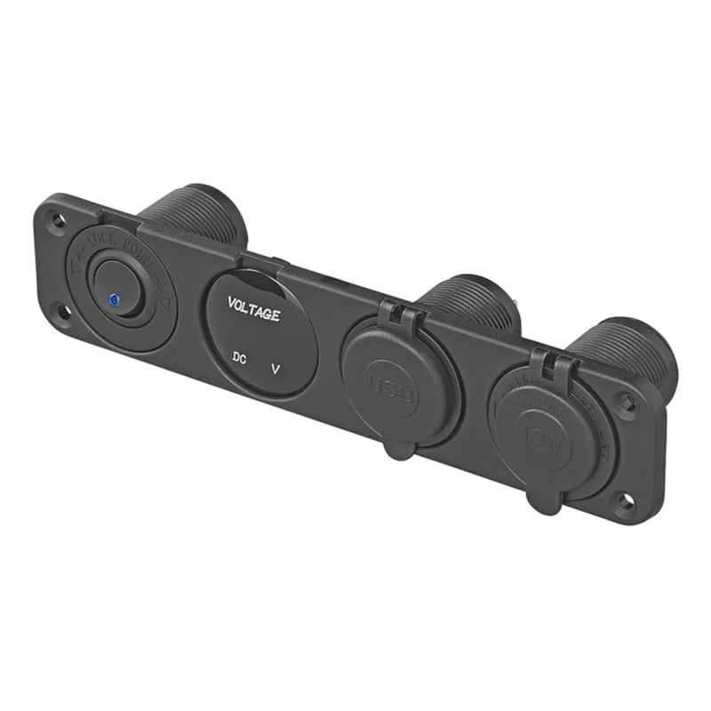 KFZ Einbau Schnell Ladegerät - DIN Buchse + Voltmeter + 2x USB - Auto Steckdose