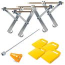 Ausdrehstützen 4 Stück + Akkuschrauberaufsatz + Camco Stützplatten + Wasserwaage