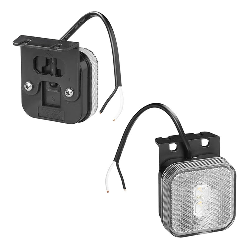 2er Set LED Seitenmarkierungsleuchte 12/24V – Weiß, 65 x 65 mm, mit Halter,