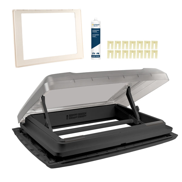 MPK VisionStar L pro Schwarz Dachhaube 70x50 + Dichtmasse Adapterrahmen pssd. für Ducato