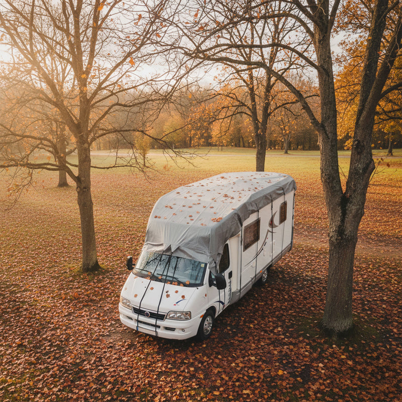 Dachschutzplane 7,5x3 m Grau 160g/m² – Atmungsaktive Wohnmobil & Wohnwagen Abdeckplane | Wetterfester Schutz mit Gurtsystem
