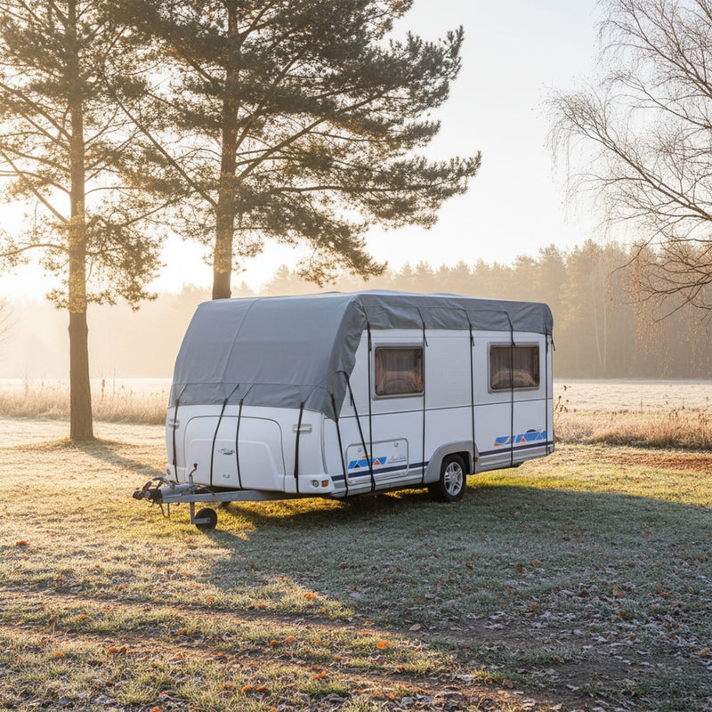 Dachschutzplane 10x3 m Grau 160g/m² – Atmungsaktive Wohnmobil & Wohnwagen Abdeckplane | Wetterfester Schutz mit Gurtsystem