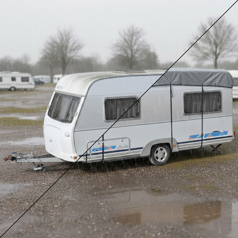 Dachschutzplane 5,5x3 m Grau 160g/m² – Atmungsaktive Wohnmobil & Wohnwagen Abdeckplane | Wetterfester Schutz mit Gurtsystem