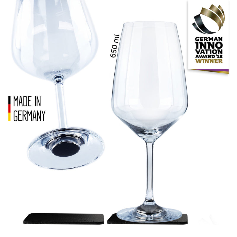 Silwy 2x Magnet-Kristallgläser WEIN BORDEAUX + 2x Metall-Nano-Gel-Pads Camping