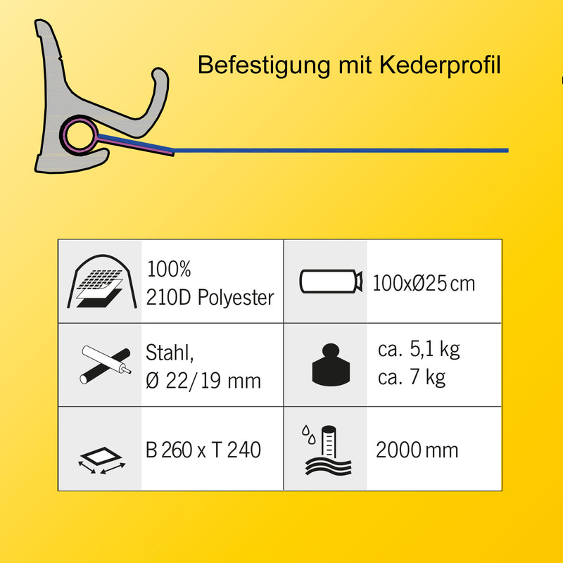 Sonnenvordach "Palm Beach" 260x240 7mm Keder passend für VW T4,5,6 Lime/Grau