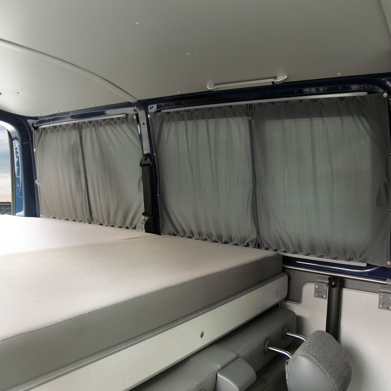 Doppelgardinen | passend für VW T5 | blickdicht | grau/schwarz | langer Radstand