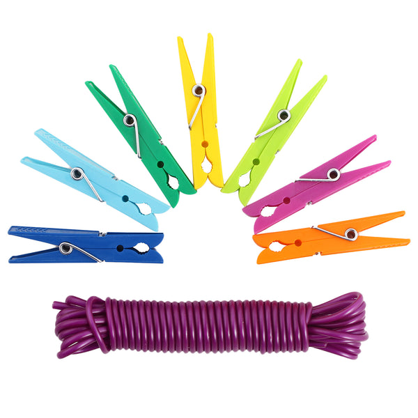 Camping Wäscheleine Set 60 Klammern 5 Meter Leine in Transportbeutel