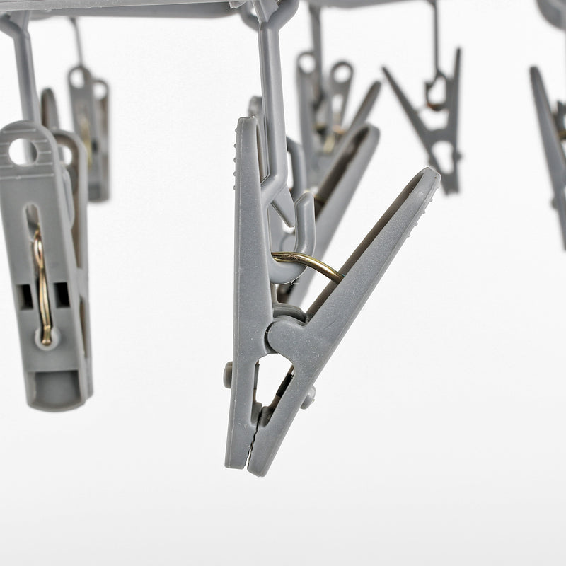 Mini Wäschespinne mit 16 Klammern klappbar grau Kunststoff Trockner, Wäscheleine