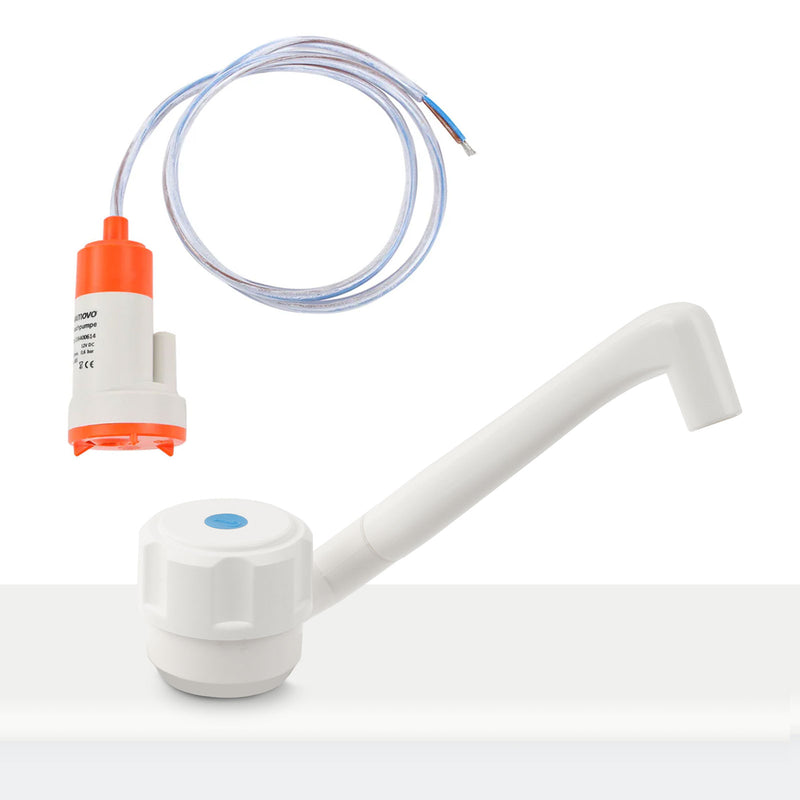 12V Wasserhahn Windsor weiß, Kunststoff, Bauhöhe: 135 mm, 90 g & Tauchpumpe