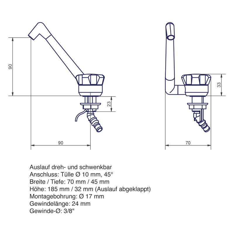 12V Wasserhahn Novo schwarz im Set mit 12 Volt Tauchpumpe