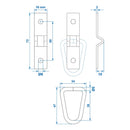 8x Zurrmulde 2-teilig 72 x 16 mm Bruchlast 450 kg verzinkt 47 x 34 mm Ringöse